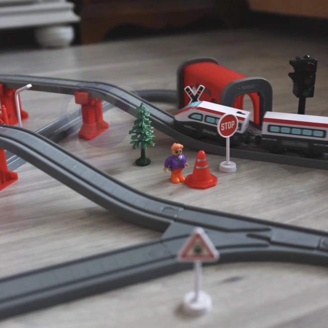 Pista de tren electrică cu pod și tunel
