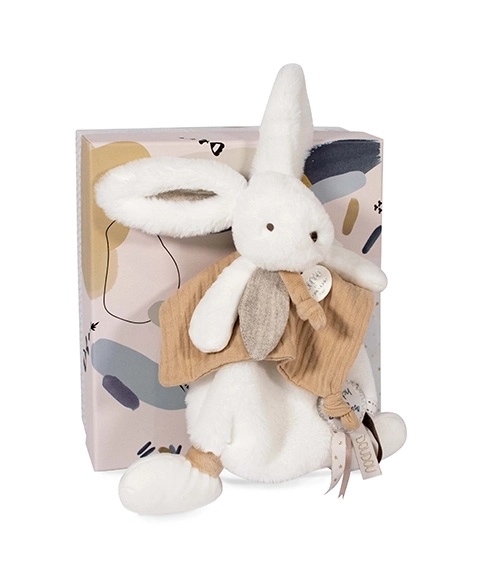 Set cadou Doudou - iepuraș de pluș cu păturică 25 cm bej