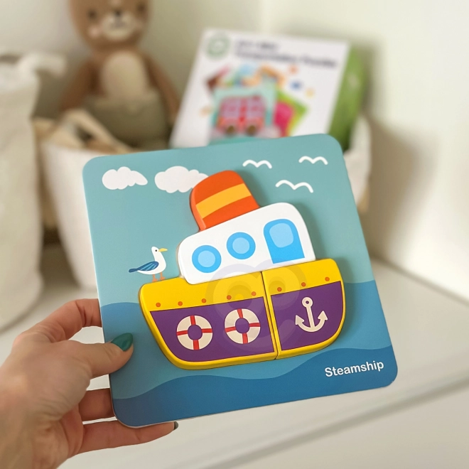 Puzzle din lemn pentru vehicule Woopie Montessori FSC