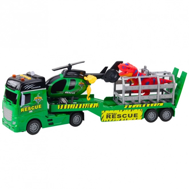 Set de salvare cu camion, elicopter și dinozaur