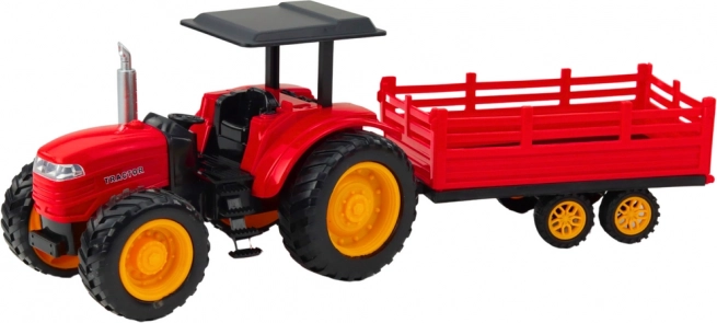 Tractor agricol roșu controlat de la distanță cu remorcă