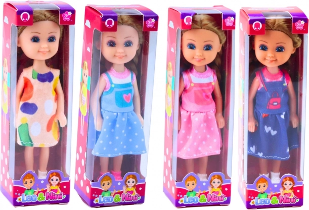 Mini păpușă cu păr lung în rochie 15 cm