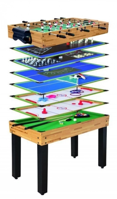 Masă de joc 12 în 1 pentru copii și adulți + Placă MDF 105x57x71cm + Fotbal de masă Biliard Tenis de masă Șah Bowling