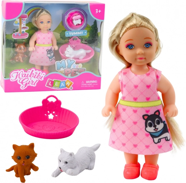 Mini Păpușă cu Câine și Pisică cu Accesorii