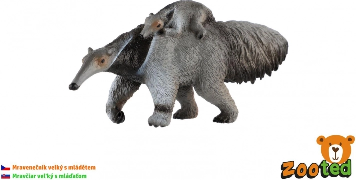 Tamandua uriaș cu pui – figurină din plastic 16 cm