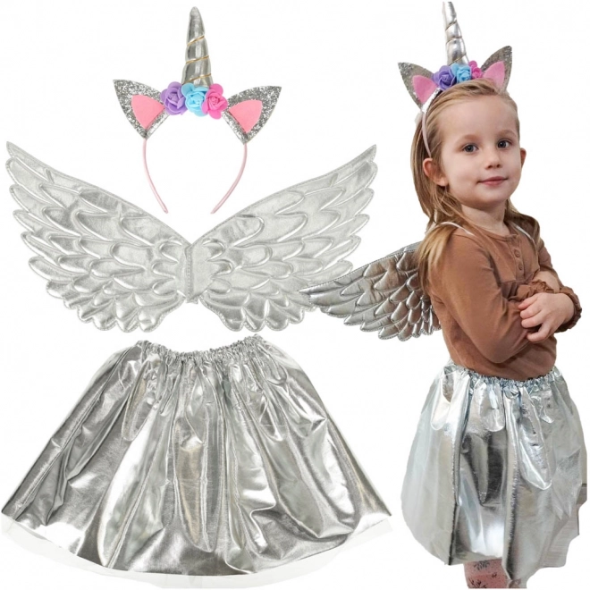 Costum unicorn argintiu pentru carnaval