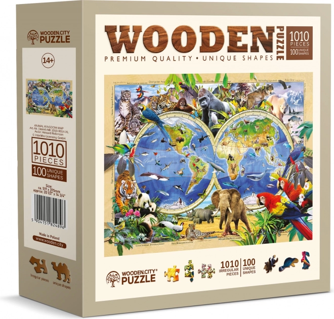 Puzzle din lemn hartă a lumii cu animale 1010 piese WOODEN CITY