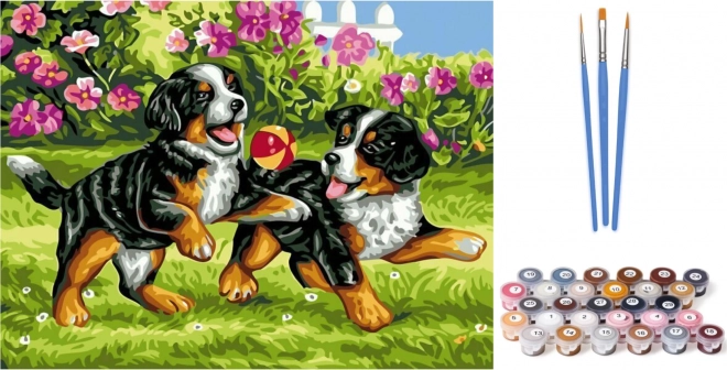 Pictură după numere Căţeluşi pe pânză 40x50 cm