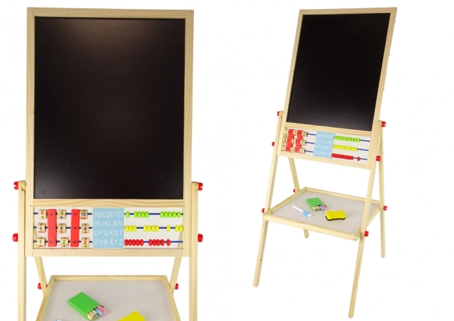 Tablă dublă din lemn magnetică și pentru cretă cu accesorii