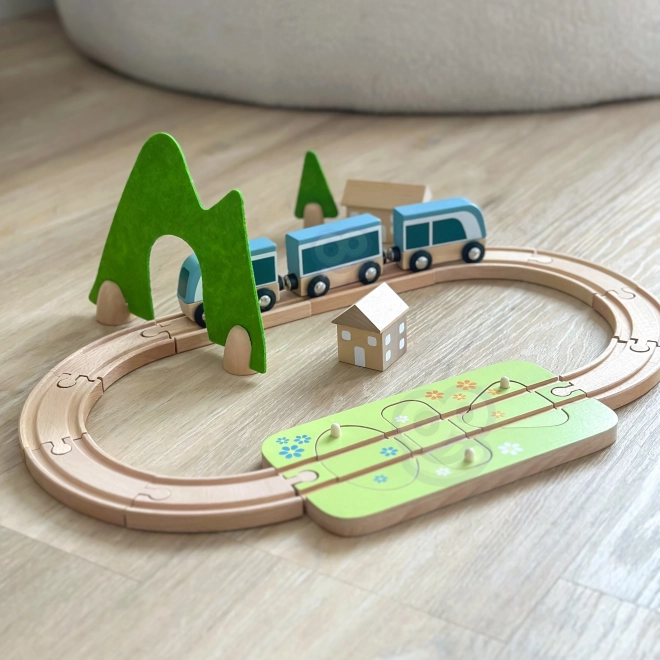Set trenuleț din lemn cu sortator de forme Classic World 40 piese