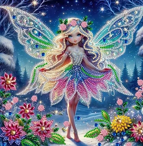 Pictura cu diamante pe pânză Zâna Iernii 23x30cm