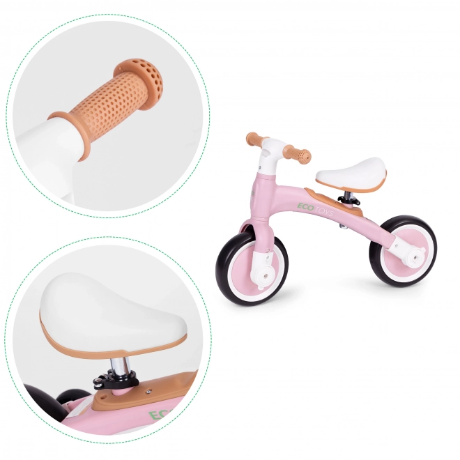 Bicicletă de echilibru 3 în 1 cu pedale și roți roz ECOTOYS