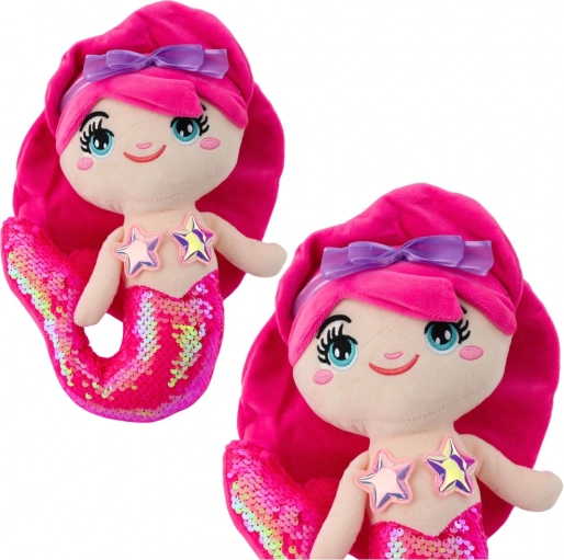 Sirena de Mare din Pluș cu Coada din Paiete în Roz Intens 28 cm