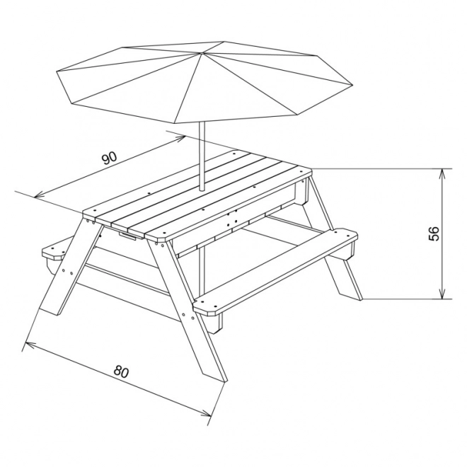 Masa de picnic Axi Nick cu containere pentru nisip/apă și umbrelă