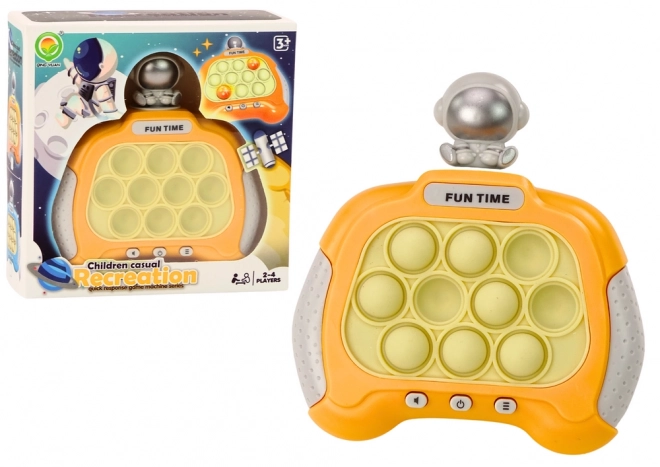 Consolă senzorială Pop-It astronaut galbenă cu lumini și sunete