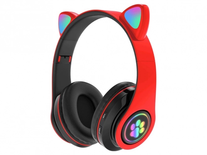 Căști wireless bluetooth radio fm mp3 urechi de pisică cu LED iluminat