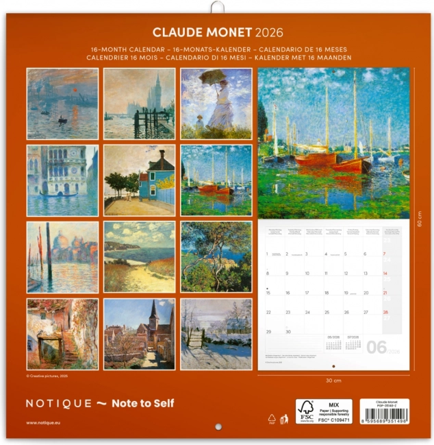 Calendar de notițe Claude Monet 2026, 30 x 30 cm
