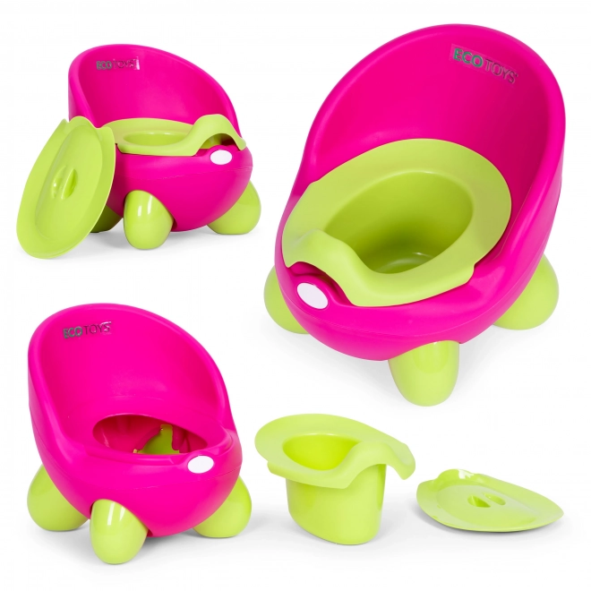 Oliță ergonomică copii cu insert detasabil și picioare antiderapante Roz-Verde Ecotoys
