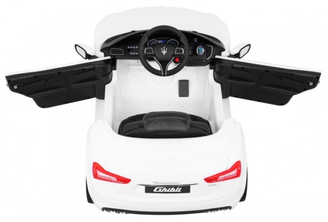 Maserati Ghibli mașină electrică pentru copii Albă + Telecomandă + Pornire lentă + EVA + MP3 USB + LED