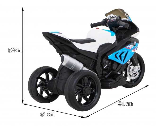 BMW HP4 Motocicletă pentru copii pe baterie Albastru + 3 roți + LED + MP3 USB + Piele Eco