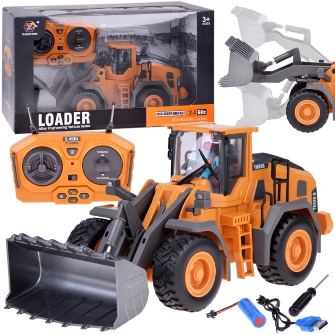 Buldozer RC cu braț mobil, lumini și sunet