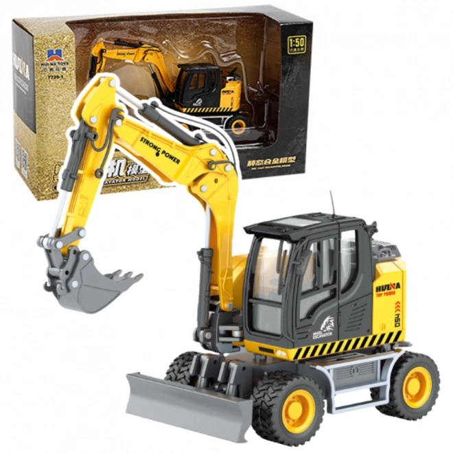 Excavator metalic cu roți cu lamă de zăpadă Huina 1:50