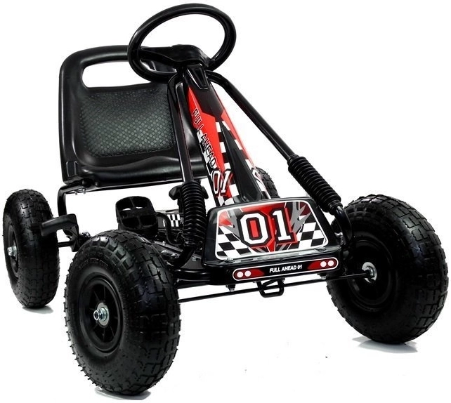Kart cu pedale + Anvelope gonflabile + Scaun reglabil – negru