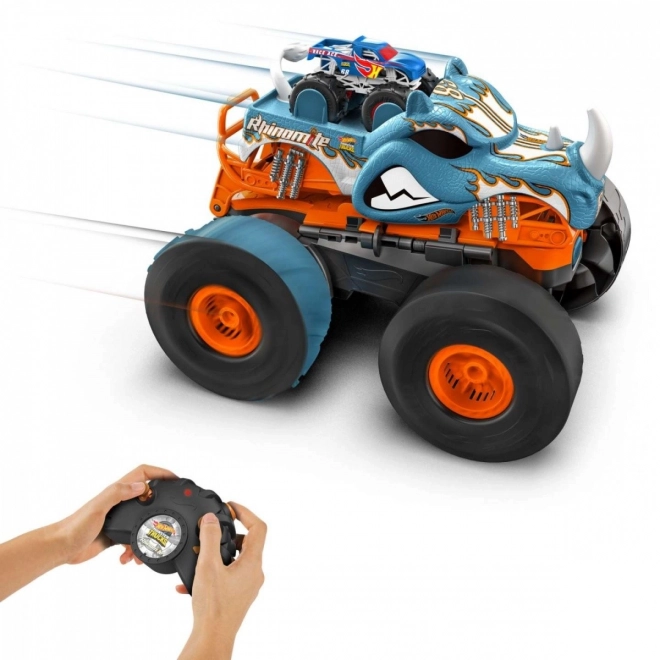 Pojazd RC Hot Wheels Monster Trucks Rhinomite Mega Transformare la Scară 1:12