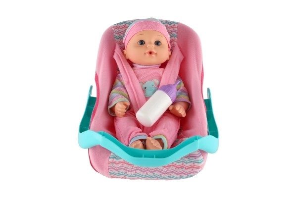 Păpușă Bebeluș 30cm în Scaun Auto cu Biberon