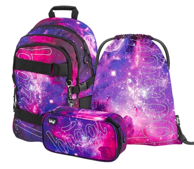 Set de 3 piese BAAGL Skate Galaxy: ghiozdan, penar, saculet