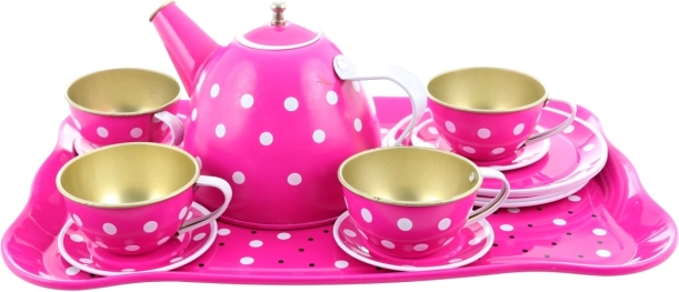 Set de ceai din metal cu buline pentru copii