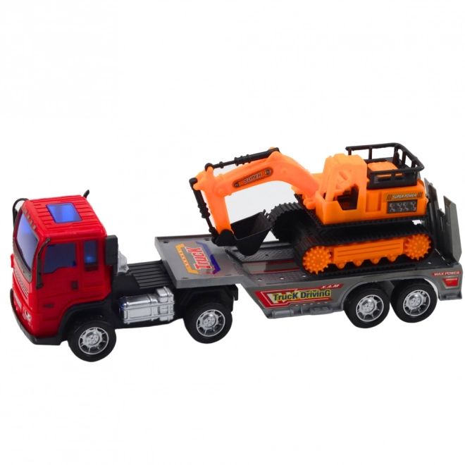 Camion cu remorcă pentru transportul excavatorului