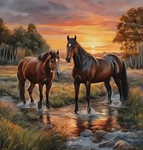Pictură cu diamante Cai în râu 30x40 cm