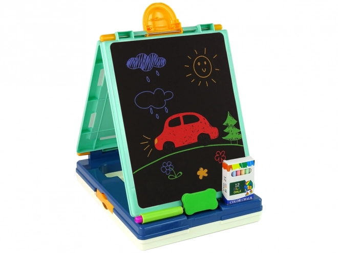 Tablă de jocuri 3 în 1 cu suprafețe desen și joc ludo menta
