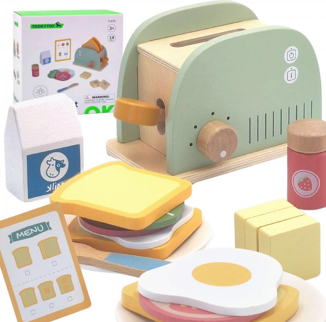 Set prăjitor de pâine din lemn pastel pentru micul dejun de la Tooky Toy