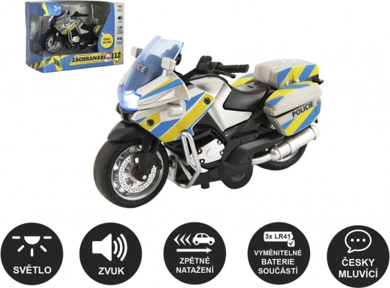 Motocicletă de poliție 12 cm cu lumină și sunet, vorbire în limba cehă