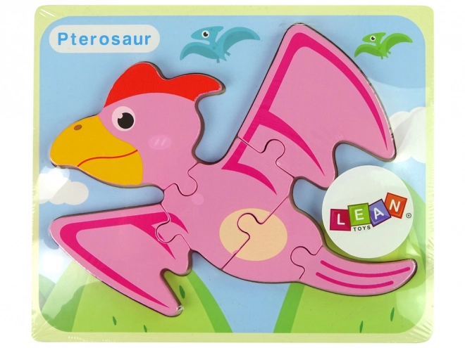 Puzzle din lemn dinozaur pterodactil roz sau pliozaur albastru