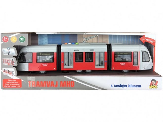 Tramvai cu mecanism de inerție cu lumini și sunete în limba cehă