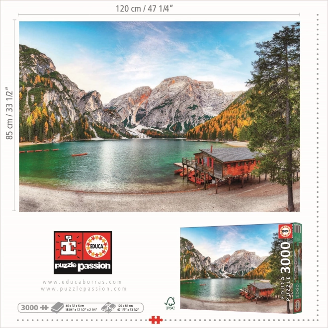 Puzzle Educa Peisaj Lacul Braies Toamna 3000 Piese