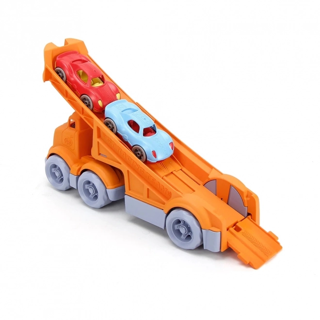 Camion Green Toys cu 2 mașinuțe de curse