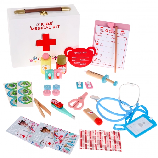 Set medical din lemn pentru copii 3+ cu 30 de accesorii și cărți educative incluse