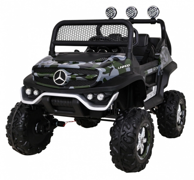 Mercedes Benz Unimog pentru copii Moro lak + tracțiune 4x4 + telecomandă + spațiu bagaje + pornire lentă + MP3 LED
