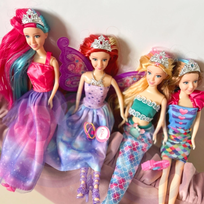 WOOPIE Set 4 Prințese Magice - Cutie Păpuși 4 în 1 cu Accesorii