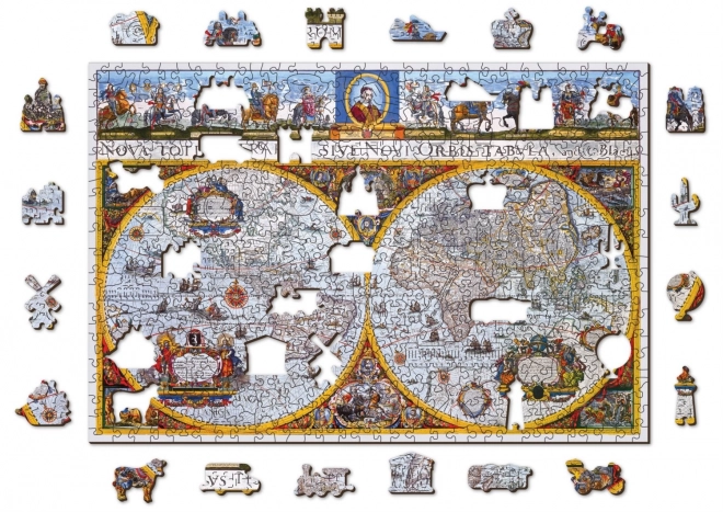 puzzle din lemn harta antică nova terrarum 2 în 1