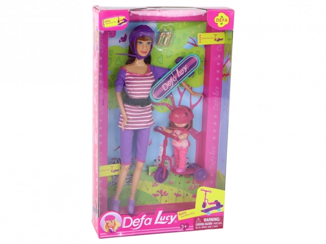 set păpuși lucy violet cu trotineta skateboard și căști