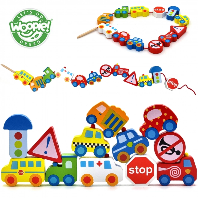 Klocki din lemn pentru înșirat vehicule Woopie