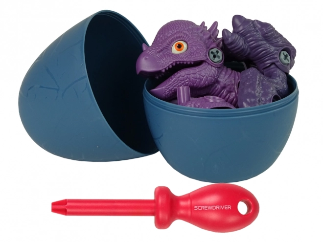Set de construcție dinozaur Stygimoloch cu ou și șurubelniță violet