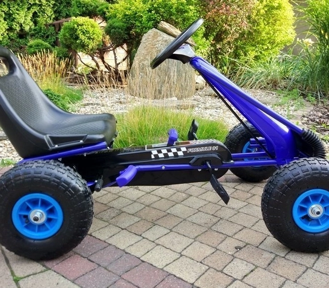 Kart cu pedale + Anvelope gonflabile + Scaun reglabil – Albastru