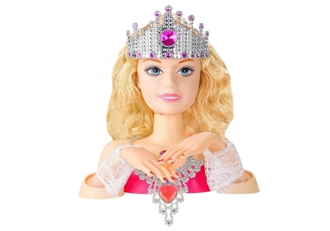 Cap de păpușă stilat cu coroană + accesorii