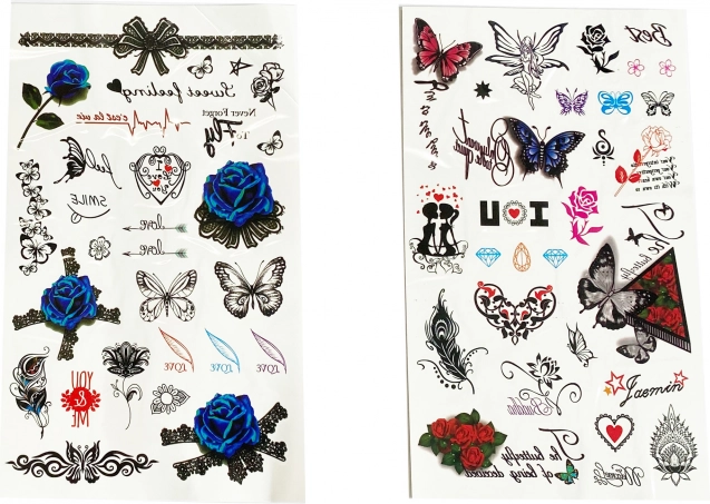 Autocolante temporare pentru tatuaje pentru fete – mix de motive, coală 25 cm